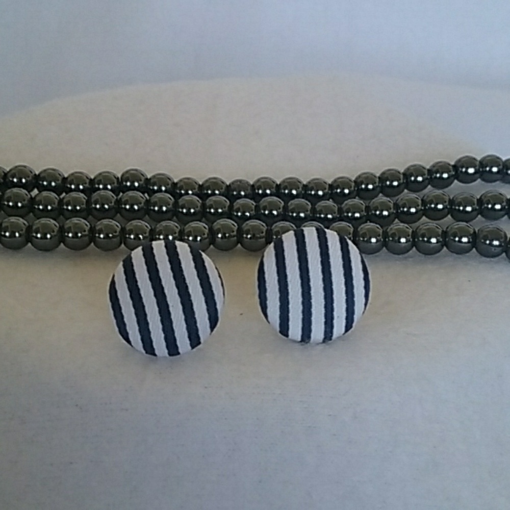 Navy blue & white stripe post earrings